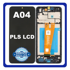Γνήσια Original Samsung Galaxy A04 (SM-A045F, SM-A045F/DS) PLS LCD Display Screen Assembly Οθόνη + Touch Screen Digitizer Μηχανισμός Αφής + Frame Bezel Πλαίσιο Σασί Black Μαύρο GH81-22731A (Service Pack By Samsung)