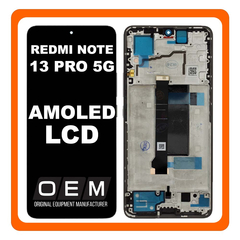 HQ OEM Συμβατή Με Redmi Note 13 Pro 5G (2312DRA50C, 2312CRAD3C), AMOLED LCD Display Screen Assembly Οθόνη + Touch Screen Digitizer Μηχανισμός Αφής + Frame Bezel Πλαίσιο Σασί Midnight Black Μαύρο (Bulk)