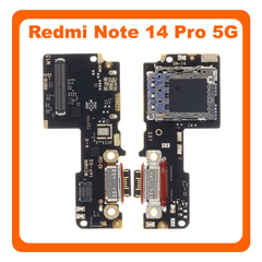 HQ OEM Συμβατό Με Xiaomi Redmi Note 14 Pro 5G, Redmi Note14 Pro 5G (24090RA29G), USB Type-C Charging Dock Connector Flex Sub Board, Καλωδιοταινία Υπό Πλακέτα Φόρτισης + Microphone Μικρόφωνο + Sim Reader (Premium A+)