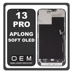HQ OEM For Apple iPhone 13 Pro (A2638, A2483) APLONG SOFT OLED LCD Display Screen Assembly Οθόνη + Touch Screen Digitizer Μηχανισμός Αφής Diagnosable​ Black Μαύρο (Premium A+) (Lifetime Warranty Για Συνεργατες B2B)