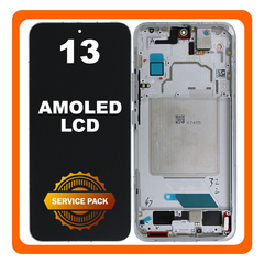 Γνήσια Original Xiaomi 13 (2211133C, 2211133G) AMOLED LCD Display Screen Assembly Οθόνη + Touch Screen Digitizer Μηχανισμός Αφής + Frame Bezel White Άσπρο 56000400M300 (Service Pack By Xiaomi)