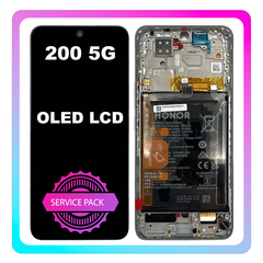 Γνήσια Original Honor 200 (ELI-AN00, ELI-NX9) OLED LCD Display Screen Assembly Οθόνη + Touch Screen Digitizer Μηχανισμός Αφής + Frame Πλαίσιο + Battery Μπαταρία White Άσπρο 0235ALRK (Service Pack By Honor)