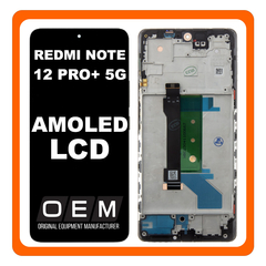 HQ OEM Συμβατή Με Xiaomi Redmi Note 12 Pro+, Note 12 Pro Plus (22101316UCP, 22101316UG) OLED LCD Display Screen Assembly Οθόνη + Touch Screen Digitizer Μηχανισμός Αφής + Frame Bezel Πλαίσιο Σασί Obsidian Black Μαύρο (Premium A+)