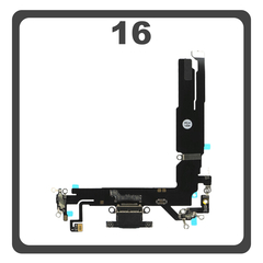 Γνήσια Original For Apple iPhone 16, iPhone16 (A3287, A3081) Charging Dock Connector Lightning Flex Καλωδιοταινία Κονέκτορας Φόρτισης + Microphone Μικρόφωνο Black Μαύρο Pulled