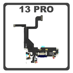 iPhone 13 Pro (A2638, A2483) Lightning USB Charging Dock Connector Lightning Flex Καλωδιοταινία Κονέκτορας Φόρτισης + Microphone Μικρόφωνο Blue Μπλε (Pulled)