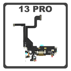 iPhone 13 Pro (A2638, A2483) Lightning USB Charging Dock Connector Lightning Flex Καλωδιοταινία Κονέκτορας Φόρτισης + Microphone Μικρόφωνο Gold Χρυσό (Pulled)