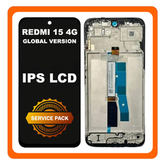 Γνήσια Original Xiaomi Redmi 15 4G (25062RN2DE) Global Version IPS LCD Display Screen Assembly Οθόνη + Touch Screen Digitizer Μηχανισμός Αφής + Frame Bezel Πλαίσιο Σασί Black Μαύρο 560002O19AP00 (Service Pack By Xiaomi)
