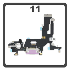 Γνήσια Original For iPhone 11, iPhone11 (A2221, A2111), Charging Dock Connector Lightning Flex With Board Καλωδιοταινία Κονέκτορας Φόρτισης + Microphone Μικρόφωνο Purple Μωβ Pulled