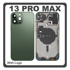 HQ OEM Συμβατό Με Apple iPhone 13 Pro Max (A2643, A2484) Rear Back Battery Cover Middle Frame- Housing Πίσω Κάλυμμα Καπάκι Πλάτη Μπαταρίας + Power Button + Volume Button Flex Cable + Sim Card Tray + Flashlight Flex + NFC Green Πράσινο (Premium A+)
