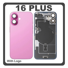HQ OEM Συμβατό Με Apple iPhone 16 Plus, iPhone 16+ (A3290, A3082) Rear Back Battery Cover + Middle Frame - Housing + Camera Lens + Magsafe + NFC + Flashlight Flex Pink Ροζ (Premium A+)