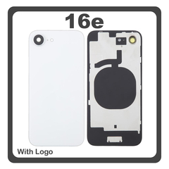 HQ OEM Συμβατό Με Apple iPhone 16e, iPhone16e (A3212, A3409) Rear Back Battery Cover Πίσω Κάλυμμα Καπάκι Πλάτη Μπαταρίας + Metal Plate + Camera Lens Τζαμάκι Κάμερας White Άσπρο (Premium A+)