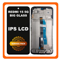Γνήσια Original Xiaomi Redmi 15 5G (25057RN09E) Big Glass IPS LCD Display Screen Assembly Οθόνη + Touch Screen Digitizer Μηχανισμός Αφής + Frame Bezel Πλαίσιο Σασί Black Μαύρο 56002100O19000 / 56002600O1900 (Service Pack By Xiaomi)