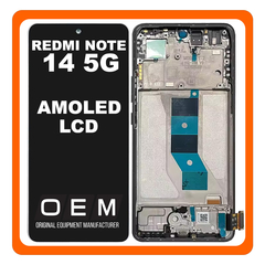 HQ OEM Συμβατό Με Xiaomi Redmi Note 14 5G (24094RAD4G) AMOLED LCD Display Screen Assembly Οθόνη + Touch Screen Digitizer Μηχανισμός Αφής + Frame Bezel Πλαίσιο Σασί Black Μαύρο​ (Premium A+)