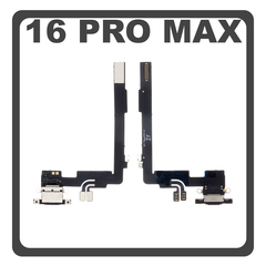 Original for Apple iPhone 16 Pro Max​, iPhone 16Pro Max (A3296, A3084) Charging Dock Connector Lightning Flex With Board Καλωδιοταινία Κονέκτορας Φόρτισης + Microphone Μικρόφωνο Black Titanium Pulled