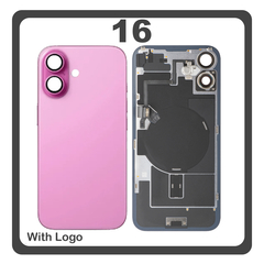 HQ OEM Συμβατό Με Apple iPhone 16, iPhone16 (A3287, A3081) Rear Back Battery Cover Πίσω Κάλυμμα Καπάκι Πλάτη Μπαταρίας + Middle Frame - Housing + Camera Lens Τζαμάκι Κάμερας + Magsafe + NFC + Flashlight Flex Pink Ροζ (Premium A+)