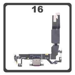 Γνήσια Original For Apple iPhone 16, iPhone16 (A3287, A3081) Charging Dock Connector Type C​ Flex Καλωδιοταινία Κονέκτορας Φόρτισης + Microphone Μικρόφωνο Pink Ροζ Pulled