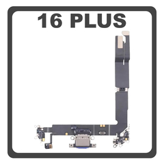 Γνήσια Original For Apple iPhone 16 Plus, iPhone 16+ (A3290, A3082) Charging Dock Connector Type C Flex Καλωδιοταινία Κονέκτορας Φόρτισης + Microphone Μικρόφωνο Ultramarine Μπλε Pulled