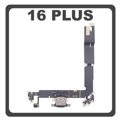 Γνήσια Original For Apple iPhone 16 Plus, iPhone 16+ (A3290, A3082) Charging Dock Connector Type C Flex Καλωδιοταινία Κονέκτορας Φόρτισης + Microphone Μικρόφωνο Black Μαύρο Pulled