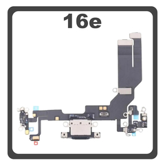 Γνήσια Original For Apple iPhone 16e, (A3212, A3409) Charging Dock Connector Type C Flex Καλωδιοταινία Κονέκτορας Φόρτισης + Microphone Μικρόφωνο Black Μαύρο Pulled