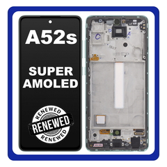 Γνήσια Original Samsung Galaxy A52s 5G (SM-A528B, SM-A528B/DS) Super AMOLED LCD Display Screen Assembly Οθόνη + Touch Screen Digitizer Μηχανισμός Αφής + Frame Bezel Πλαίσιο Σασί Green Πράσινο GH82-26861E (Renewed)