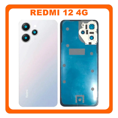 HQ OEM Συμβατό Με Xiaomi Redmi 12 4G (23053RN02A, 23053RN02Y) Rear Back Battery Cover Πίσω Καπάκι Πλάτη Μπαταρίας + Camera Lens Τζαμάκι Κάμερας Polar Silver Ασημί (Premium A+)