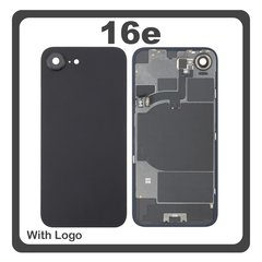 HQ OEM Συμβατό Με Apple iPhone 16e, iPhone16e (A3212, A3409) Rear Back Battery Cover Πίσω Κάλυμμα Καπάκι Πλάτη Μπαταρίας + Metal Plate + Camera Lens Τζαμάκι Κάμερας + Magsafe + NFC + Flashlight Black Μαύρο (Premium A+)
