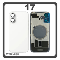 HQ OEM Συμβατό Με Apple 17 (A3520, A3258) Rear Back Battery Cover Πίσω Κάλυμμα Καπάκι Πλάτη Μπαταρίας + Metal Plate + Camera Lens Τζαμάκι Κάμερας White Άσπρο (Premium A+)