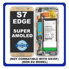 Γνήσια Original Samsung Galaxy S7 edge (USA) (SM-G935A, SM-G935P) Super AMOLED LCD Display Screen Assembly Οθόνη + Touch Screen Digitizer Μηχανισμός Αφής + Frame Bezel Πλαίσιο Σασί + Battery Μπαταρία Gold Χρυσό GH82-13361A (Service Pack By Samsung)