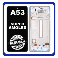Γνήσια Original Samsung Galaxy A53 5G, GalaxyA53 5G (SM-A536B, SM-A536B/DS) Super AMOLED LCD Display Screen Assembly Οθόνη + Touch Screen Digitizer Μηχανισμός Αφής + Frame Bezel Πλαίσιο Σασί Blue Μπλε GH82-28024C (Renewed)