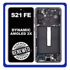 Γνήσιο Original Samsung Galaxy S21 FE 5G 2021 (SM-G990F, SM-G990B/DS) Dynamic AMOLED LCD Display Screen Assembly Οθόνη + Touch Screen Digitizer Μηχανισμός Αφής + Frame Bezel Πλαίσιο Σασί Grey Γκρι GH82-26414A (Renewed)