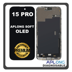 HQ OEM For Apple iPhone 15 Pro (A2848, A3101) APLONG SOFT OLED LCD Display Screen Assembly Οθόνη + Touch Screen Digitizer Μηχανισμός Αφής Diagnosable Black Μαύρο (Premium A+) (Lifetime Warranty Για Συνεργατες B2B)