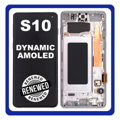Γνήσια Original Samsung Galaxy S10 (SM-G973F, SM-G973U) Οθόνη LCD Display Screen + Touch Screen DIgitizer Μηχανισμός Αφής + Frame Πλαίσιο White GH82-18850B (Renewed)