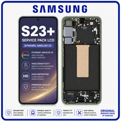 Γνήσια Original Samsung Galaxy S23+ 5G (SM-S916B, SM-S916B/DS) Dynamic AMOLED 2X LCD Display Screen Assembly Οθόνη + Touch Screen Digitizer Μηχανισμός Αφής + Frame Bezel Πλαίσιο Σασί Green Πράσινο GH82-30476C GH82-30477C (Service Pack By Samsung)