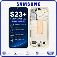 Γνήσια Original Samsung Galaxy S23+ 5G (SM-S916B, SM-S916B/DS) Dynamic AMOLED 2X LCD Display Screen Assembly Οθόνη + Touch Screen Digitizer Μηχανισμός Αφής + Frame Bezel Πλαίσιο Σασί Cream GH82-30476B GH82-30477B (Service Pack By Samsung)