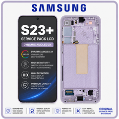 Γνήσια Original Samsung Galaxy S23+ 5G (SM-S916B, SM-S916B/DS) Dynamic AMOLED 2X LCD Display Screen Assembly Οθόνη + Touch Screen Digitizer Μηχανισμός Αφής + Frame Bezel Πλαίσιο Σασί Lavender GH82-30476D GH82-30477D (Service Pack By Samsung)