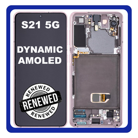 Γνήσιο Original Samsung Galaxy S21 5G 2021 (SM-G991B, SM-G991B/DS) Dynamic AMOLED LCD Display Screen Assembly Οθόνη + Touch Screen Digitizer Μηχανισμός Αφής + Frame Bezel Πλαίσιο Σασί No Camera Phantom Violet Βιολετί GH82-27255B (Renewed)