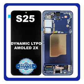 Γνήσια Original Samsung Galaxy S25 5G (SM-S931B, SM-S931B/DS) Dynamic LTPO AMOLED 2X LCD Display Screen Assembly Οθόνη + Touch Screen Digitizer Μηχανισμός Αφής + Frame Bezel Πλαίσιο Σασί Navy Blue Μπλε GH82-36329D (Service Pack) (Asmbld)