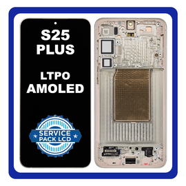 Γνήσια Original Samsung Galaxy S25 Plus S25+ (SM-S936B, SM-S936B/DS) Dynamic LTPO AMOLED 2X LCD Display Screen Assembly Οθόνη + Touch Screen Digitizer Μηχανισμός Αφής + Frame Πλαίσιο Pink Gold Ροζ Χρυσό GH82-36368F (Service Pack) (Asmbld)