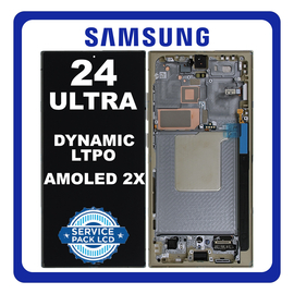 Γνήσια Original Samsung Galaxy S24 Ultra 5G (SM-S928B, SM-S928B/DS) Dynamic LTPO AMOLED 2X LCD Display Screen Assembly Οθόνη + Touch Screen Digitizer Μηχανισμός Αφής + Frame Bezel Πλαίσιο Σασί Titanium Yellow Κίτρινο GH82-33396C (Service Pack By Samsung)