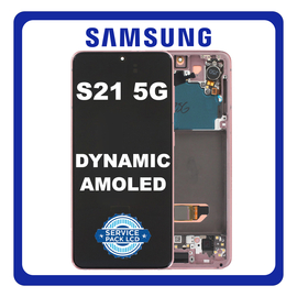 Γνήσια Original Samsung Galaxy S21 5G 2021 (SM-G991B) Dynamic AMOLED LCD Display Screen Assembly Οθόνη + Touch Screen Digitizer Μηχανισμός Αφής + Frame Bezel Πλαίσιο Σασί No Camera Phantom Pink Ροζ GH82-27256D GH82-27255D (Service Pack) (Asmbld)