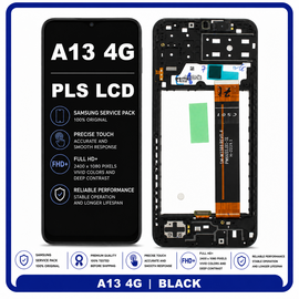 Γνήσια Original Samsung Galaxy A13 4G (SM-A137F, SM-A137F/DSN, SM-A137F/DS) PLS LCD Display Screen Assembly Οθόνη + Touch Screen Digitizer Μηχανισμός Αφής + Frame Bezel Πλαίσιο Σασί Black Μαύρο GH82-29227A (Service Pack By Samsung) GH82-29228A