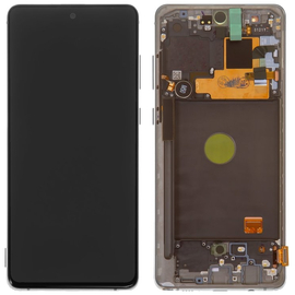 Γνήσια Original Samsung Galaxy Note 10 Lite SM-N770F N770 Οθόνη LCD Display Screen + Touch Screen DIgitizer Μηχανισμός Αφής + Frame Πλαίσιο Silver GH82-22055B (Service Pack By Samsung)