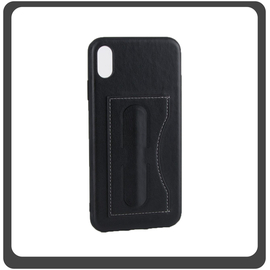 Θήκη Πλάτης - Back Cover, Silicone Σιλικόνη Δερματίνη Leather Minimalist Support Case Black Μαύρο For iPhone X/XS