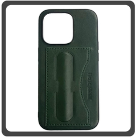 Θήκη Πλάτης - Back Cover, Silicone Σιλικόνη Δερματίνη Leather Minimalist Plug-in Support Case Green Πράσινο For iPhone 14 Pro Max