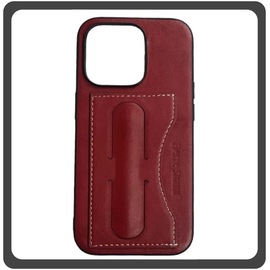 Θήκη Πλάτης - Back Cover, Silicone Σιλικόνη Δερματίνη Leather Minimalist Plug-in Support Case Red Κόκκινο For iPhone 14 Pro Max