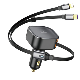 Car Socket Charger Detech de-C53, Type-c, Lightning Cable, 30w, Black - 40519