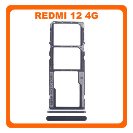 Γνήσια Original Xiaomi Redmi 12 4G (23053RN02A, 23053RN02Y) SIM Card Tray + Micro SD Tray Slot Υποδοχέας Βάση Θήκη Κάρτας SIM Midnight Black Μαύρο (Service Pack By Xiaomi)