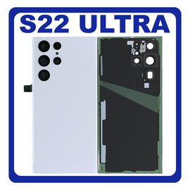 HQ OEM Συμβατό Με Samsung Galaxy S22 Ultra 5G (SM-S908B, SM-S908B/DS, SM-S908) Rear Back Battery Cover Πίσω Κάλυμμα Καπάκι Πλάτη Μπαταρίας + Camera Lens Τζαμάκι Κάμερας White Άσπρο (Premium A+)
