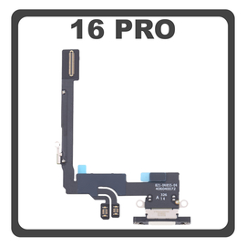 HQ OEM Συμβατό Με Apple iPhone 16 Pro, iPhone 16Pro (A3293, A3083) Charging Dock Connector Lightning Flex With Board Καλωδιοταινία Κονέκτορας Φόρτισης + Microphone Μικρόφωνο White Titanium (Premium A+)