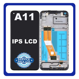 Γνήσια Original Samsung Galaxy A11 2019 (SM-A115F) IPS LCD Capacitive Οθόνη Display Screen + Touch Screen DIgitizer Μηχανισμός Αφής + Frame Πλαίσιο GH81-18760A Black (Service Pack By Samsung)